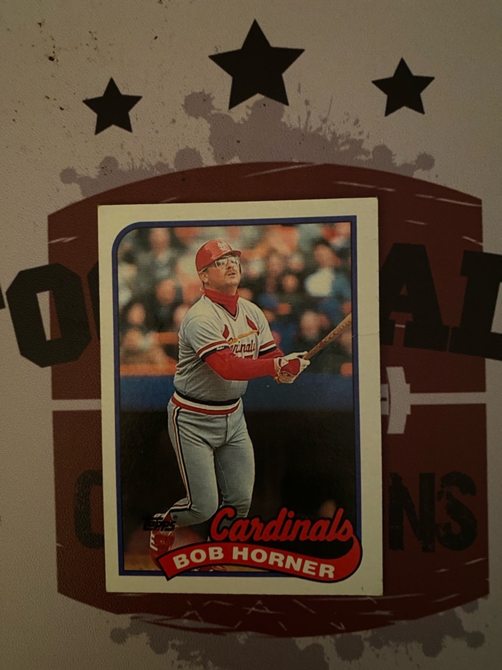 Topps Bob Horner Cardinals Card - Red, White, Blue error card line under name
